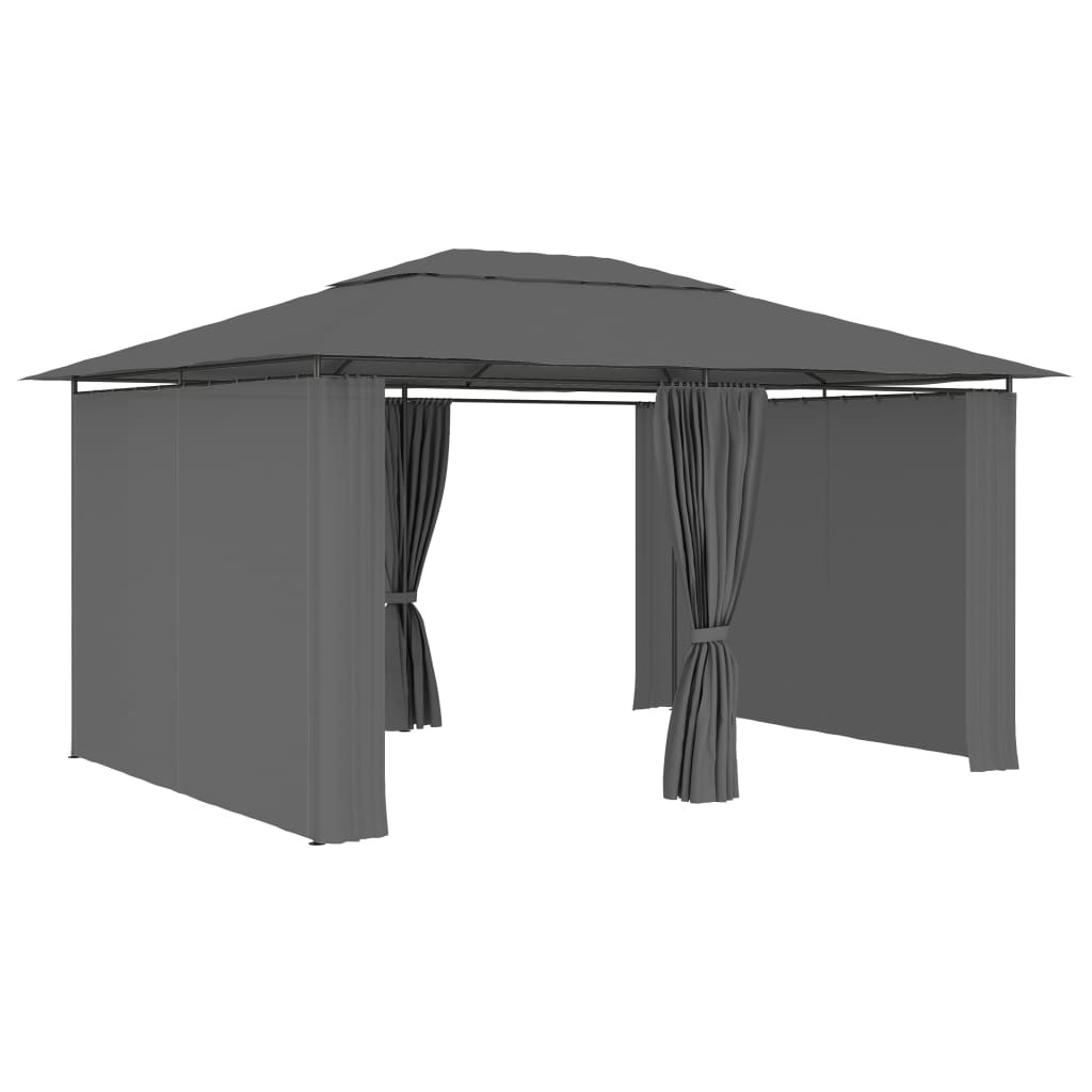 antracitszürke kerti pavilon függönyökkel 4 x 3 m