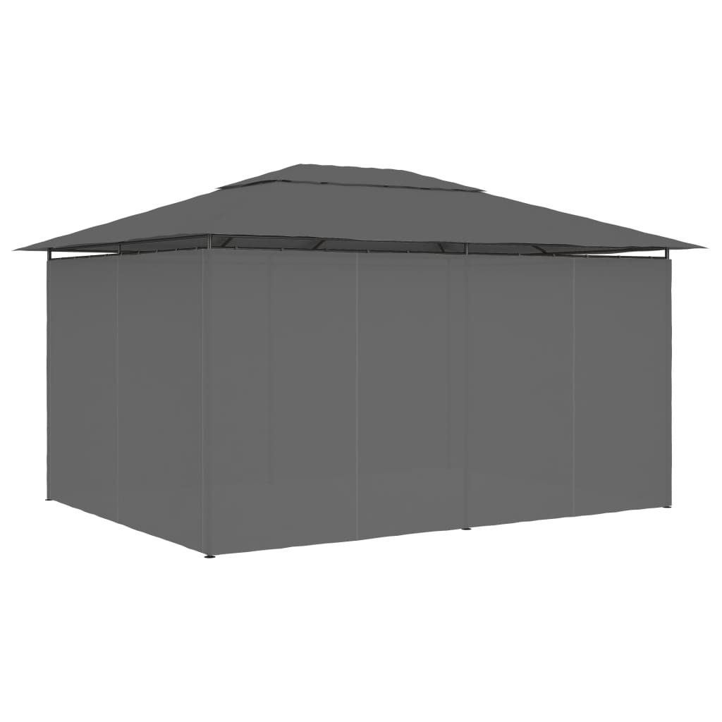antracitszürke kerti pavilon függönyökkel 4 x 3 m