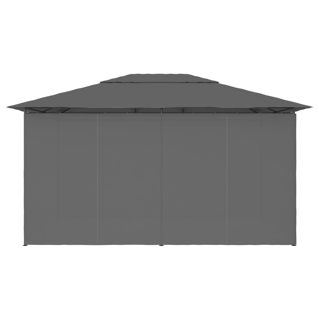 antracitszürke kerti pavilon függönyökkel 4 x 3 m
