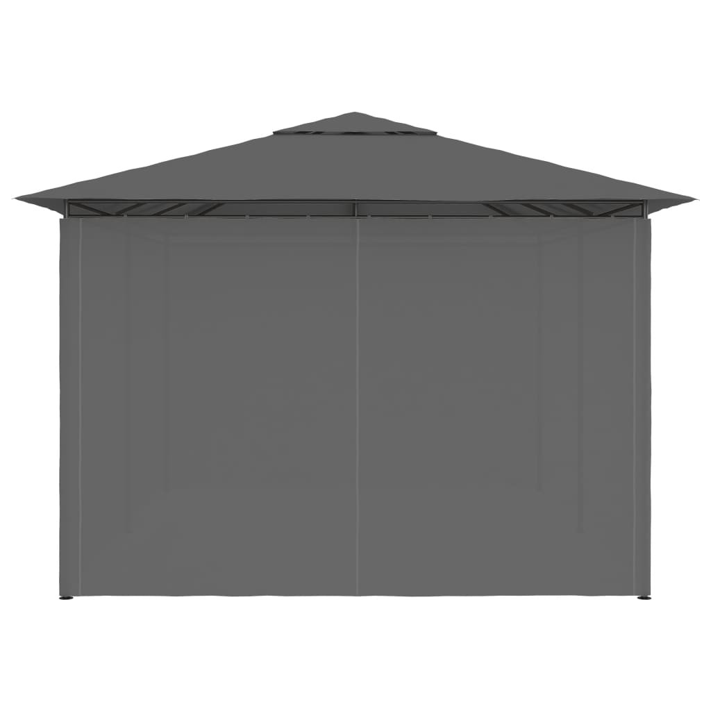 antracitszürke kerti pavilon függönyökkel 4 x 3 m