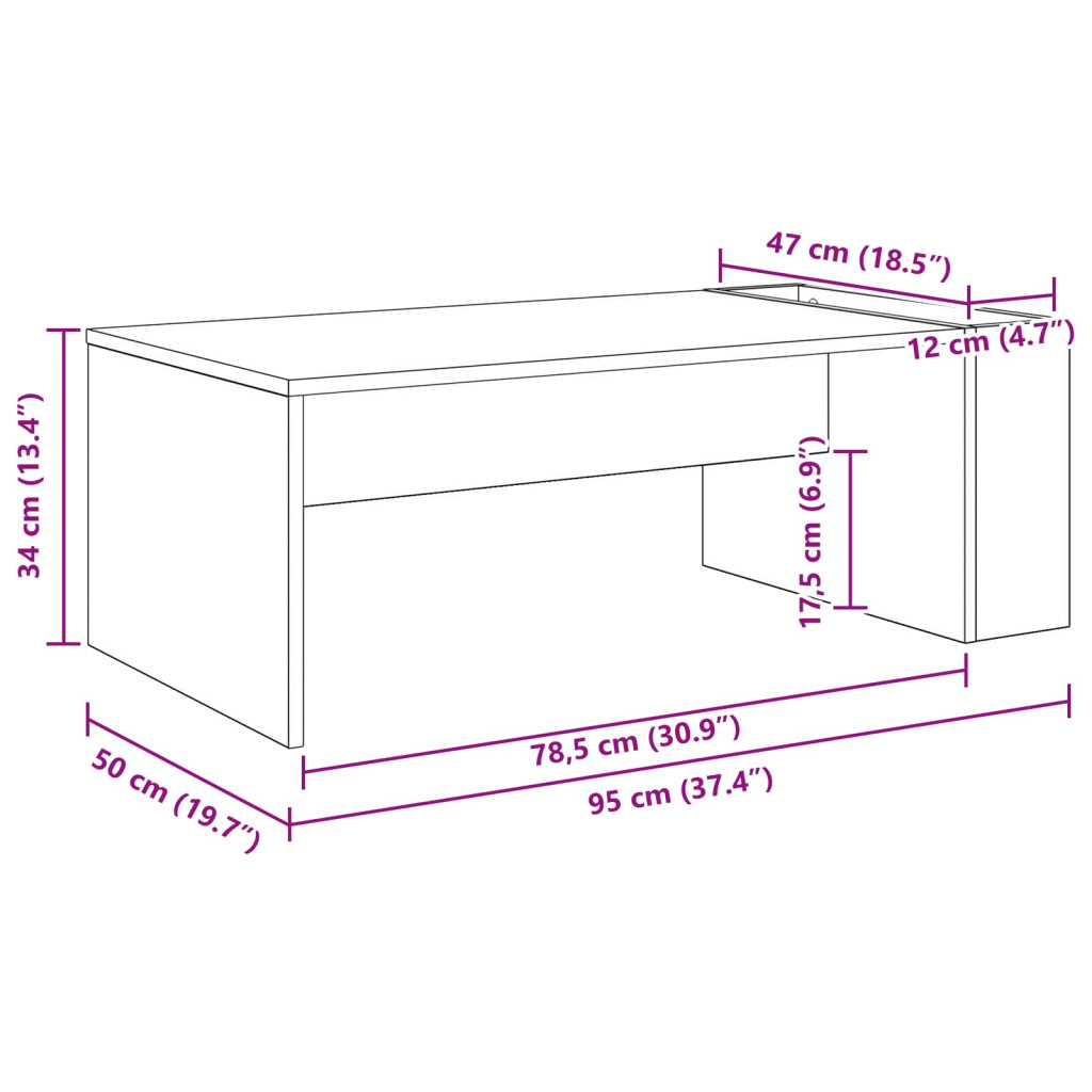 vidaXL Dohányzóasztal Fehér 95 x 50 x 34 cm Faanyag