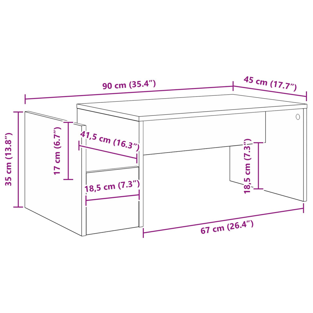 vidaXL Dohányzóasztal Fehér 90 x 45 x 35 cm Faanyag