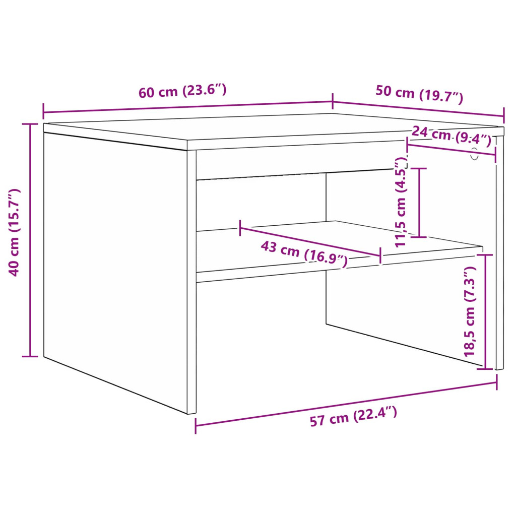 vidaXL Dohányzóasztal Beton Szürke 60 x 50 x 40 cm Faanyag