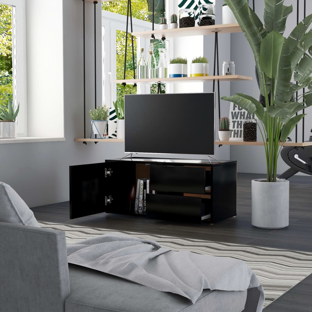 fekete szerelt fa TV-szekrény 80 x 34 x 36 cm