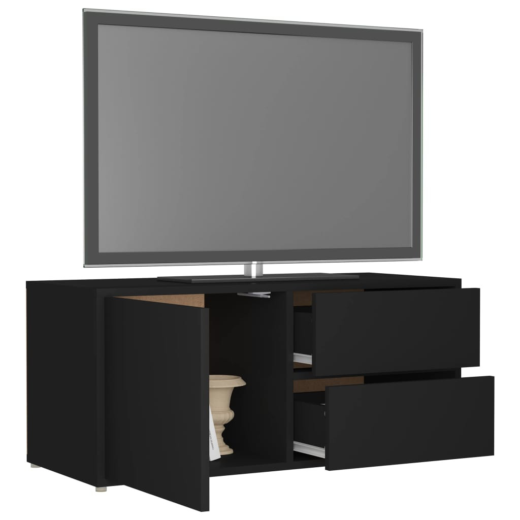 fekete szerelt fa TV-szekrény 80 x 34 x 36 cm