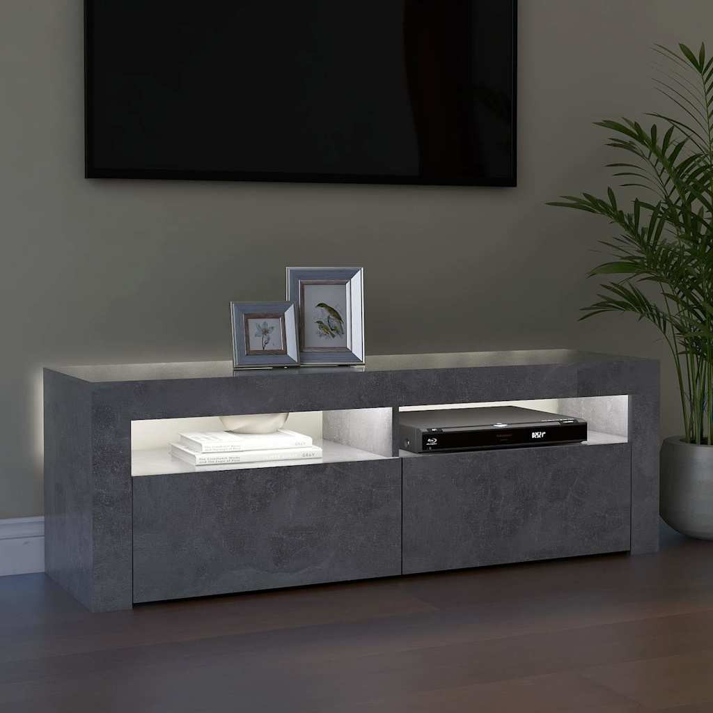 betonszürke TV-szekrény LED-világítással 120 x 35 x 40 cm