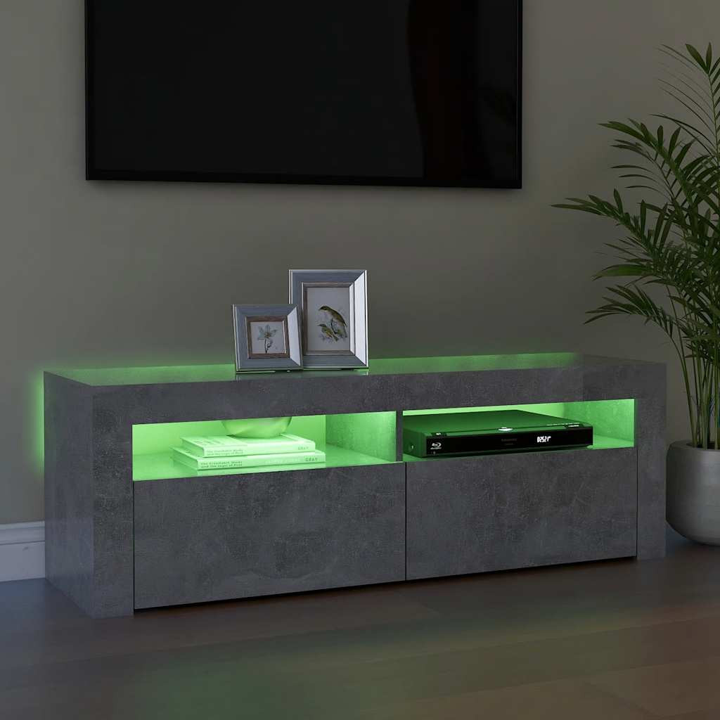 betonszürke TV-szekrény LED-világítással 120 x 35 x 40 cm