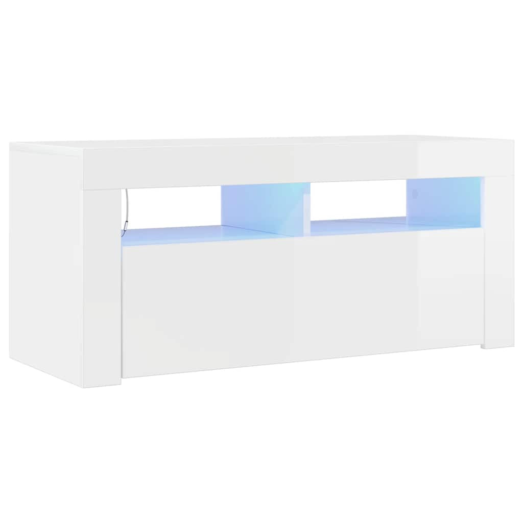 magasfényű fehér TV-szekrény LED lámpákkal 90x35x40 cm