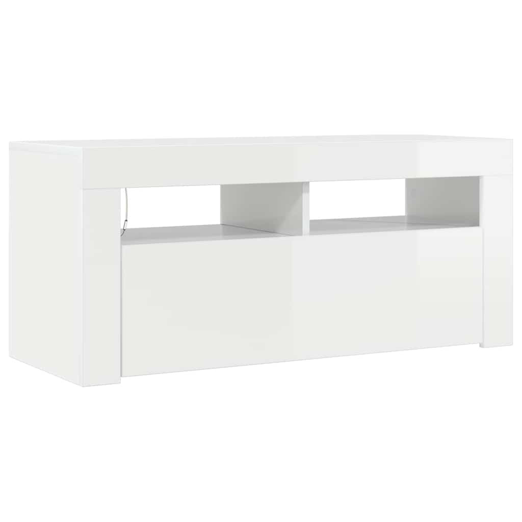magasfényű fehér TV-szekrény LED lámpákkal 90x35x40 cm
