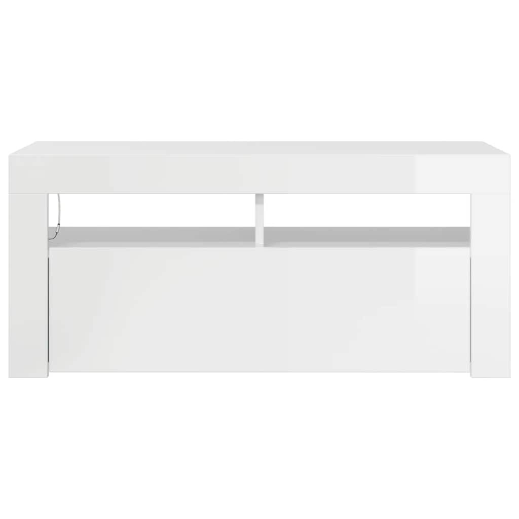 magasfényű fehér TV-szekrény LED lámpákkal 90x35x40 cm