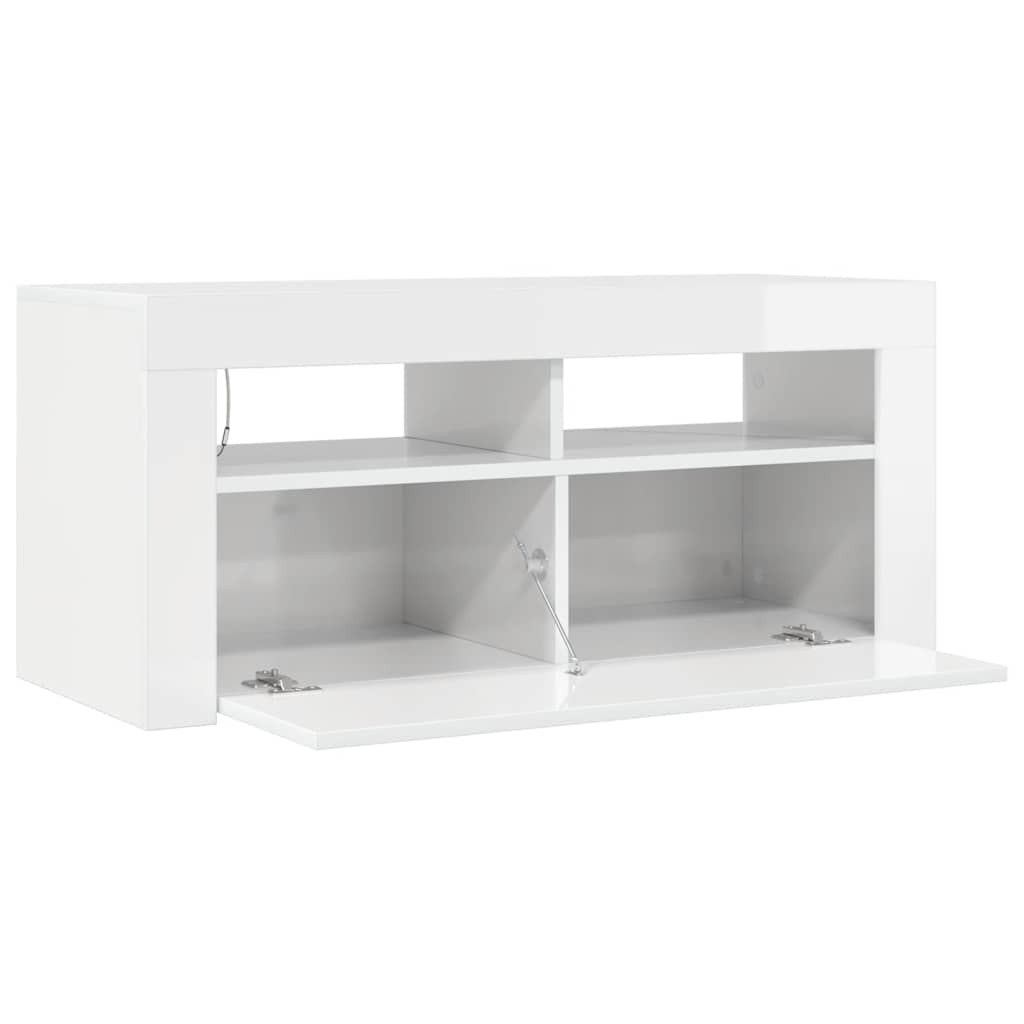 magasfényű fehér TV-szekrény LED lámpákkal 90x35x40 cm