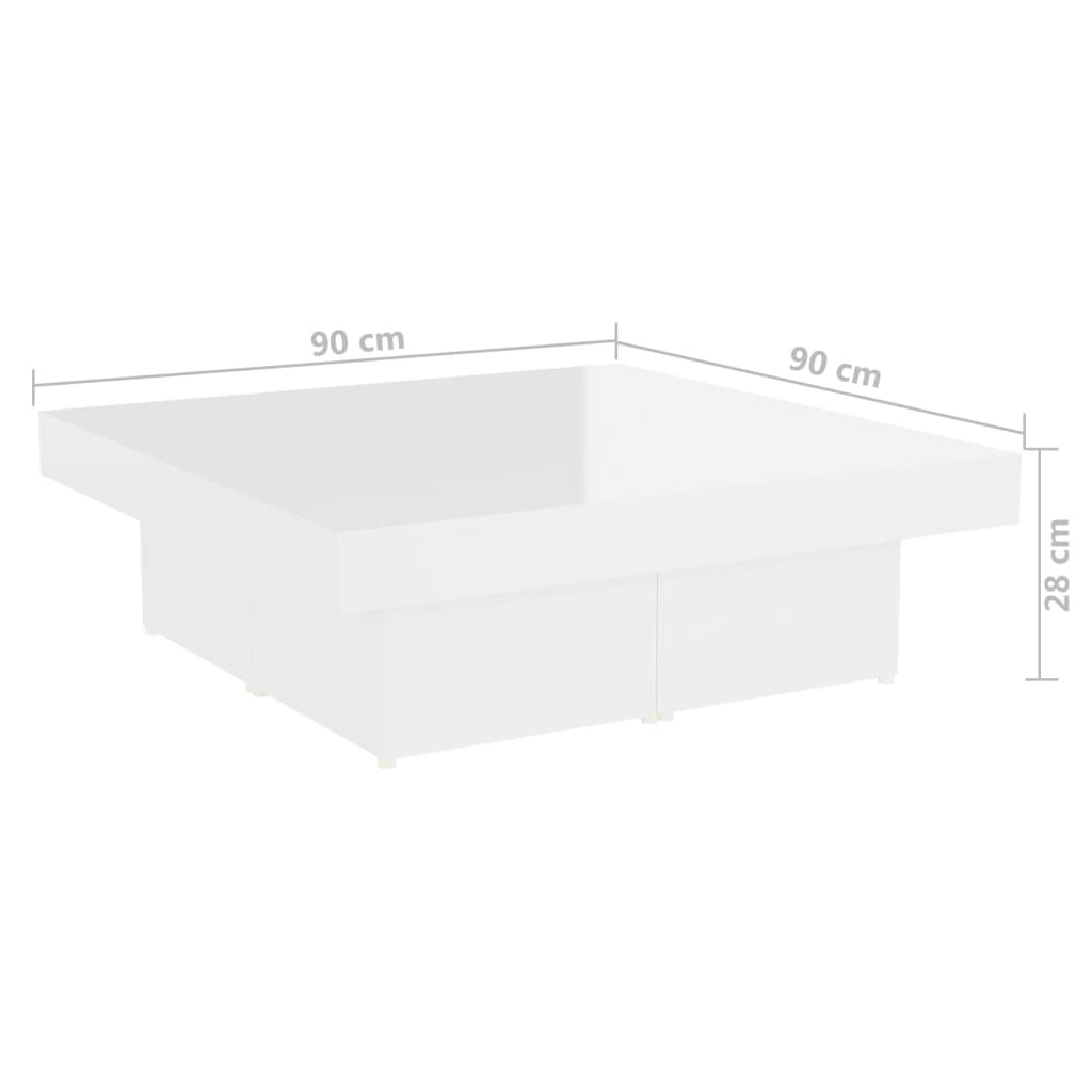 magasfényű fehér szerelt fa dohányzóasztal 90 x 90 x 28 cm