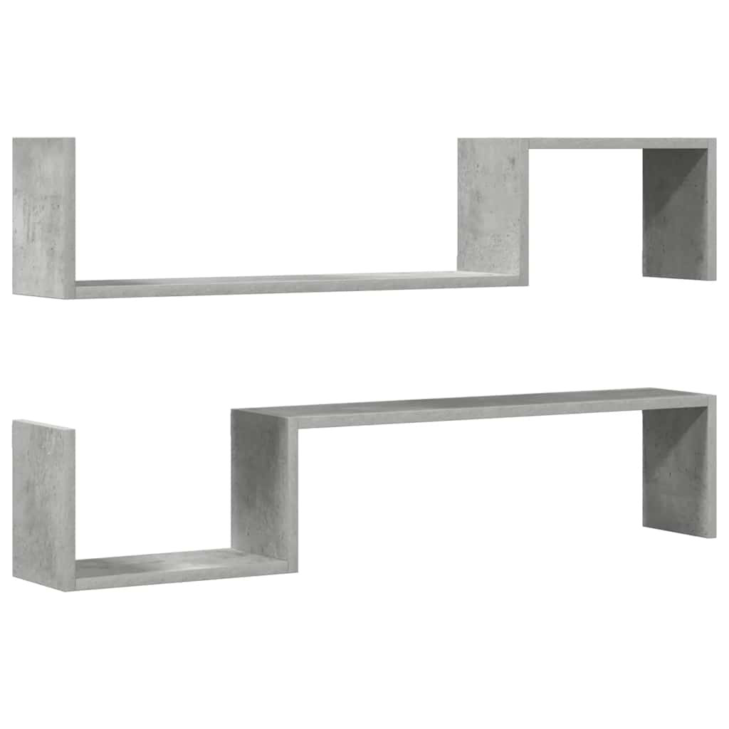 2 db betonszürke szerelt fa fali polc 100 x 15 x 20 cm