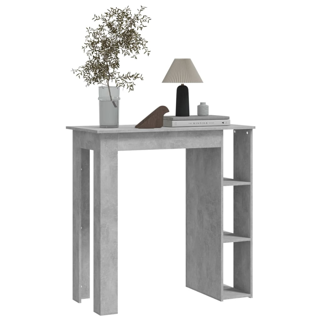 betonszürke szerelt fa bárasztal polccal 102 x 50 x 103,5 cm