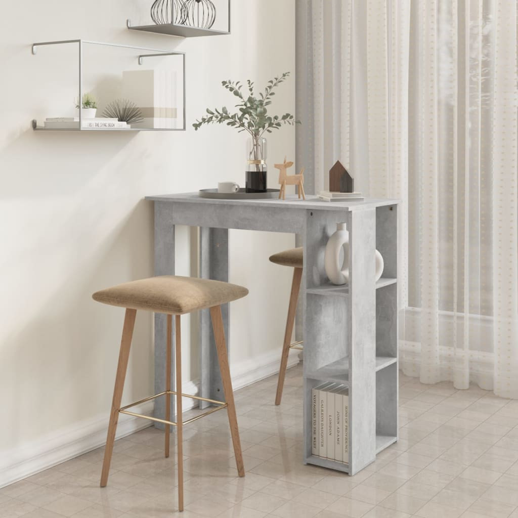 betonszürke szerelt fa bárasztal polccal 102 x 50 x 103,5 cm