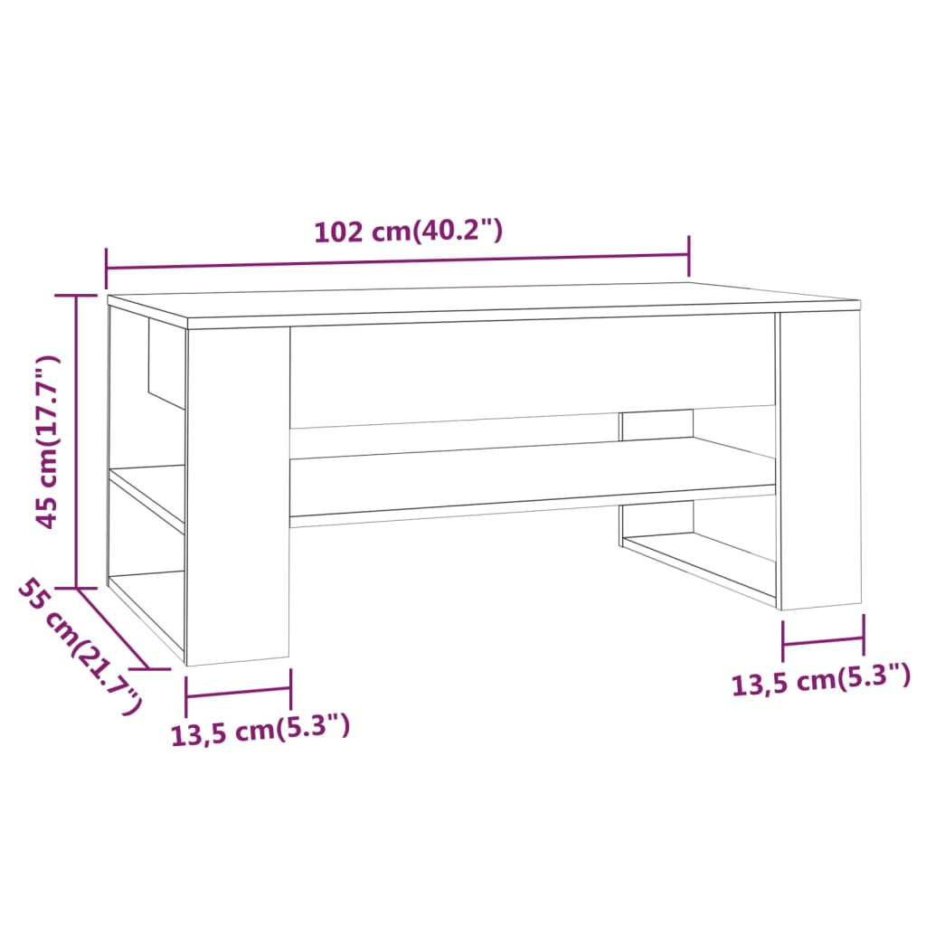 betonszürke szerelt fa dohányzóasztal 102 x 55 x 45 cm