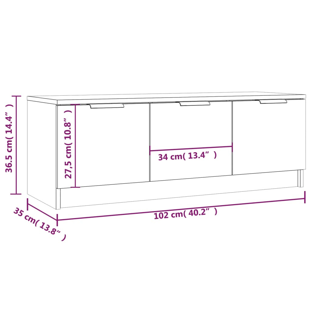 betonszürke szerelt fa TV-szekrény 102 x 35 x 36,5 cm