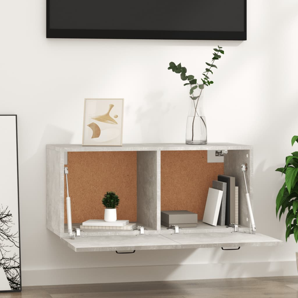 betonszürke szerelt fa faliszekrény 80 x 36,5 x 35 cm