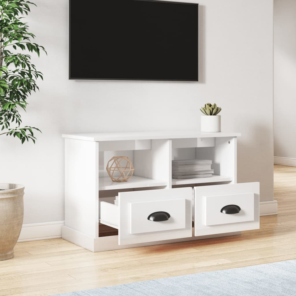 magasfényű fehér szerelt fa TV-szekrény 80 x 35 x 50 cm