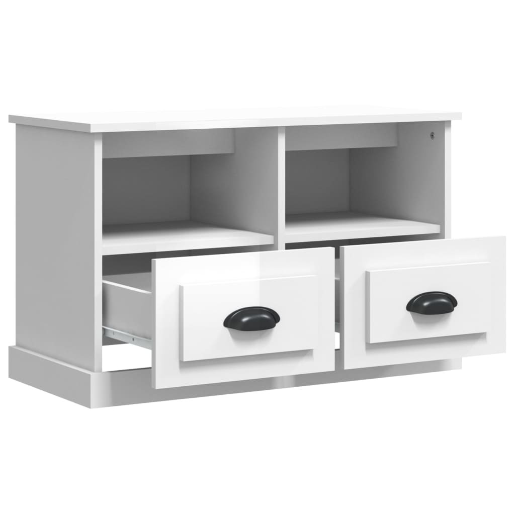 magasfényű fehér szerelt fa TV-szekrény 80 x 35 x 50 cm