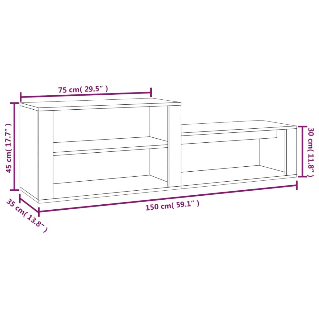 betonszürke szerelt fa cipőszekrény 150x35x45 cm
