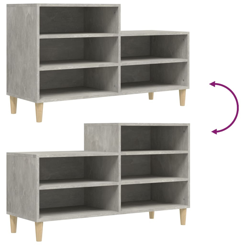 betonszürke szerelt fa cipőszekrény 102x36x60 cm
