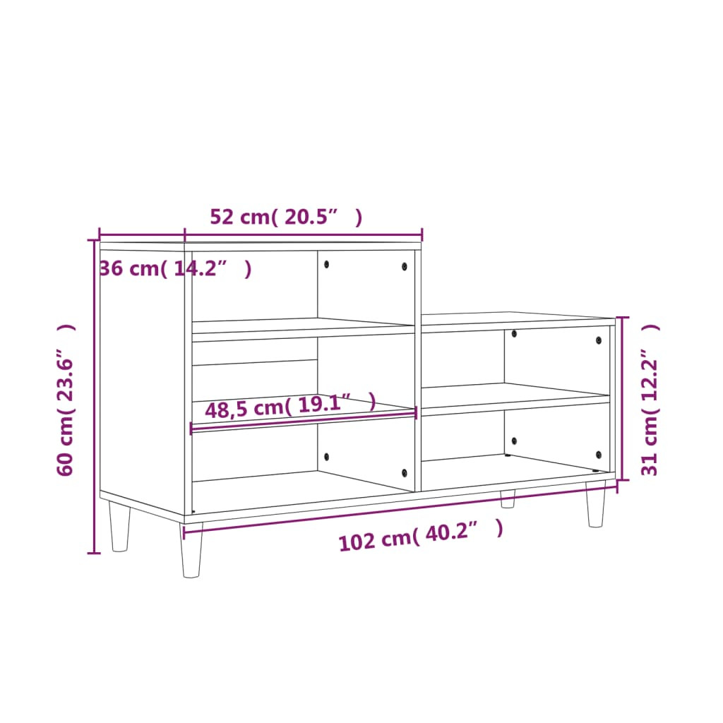 betonszürke szerelt fa cipőszekrény 102x36x60 cm