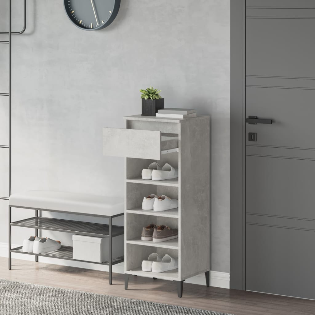 betonszürke szerelt fa cipőtartó 40x36x105 cm