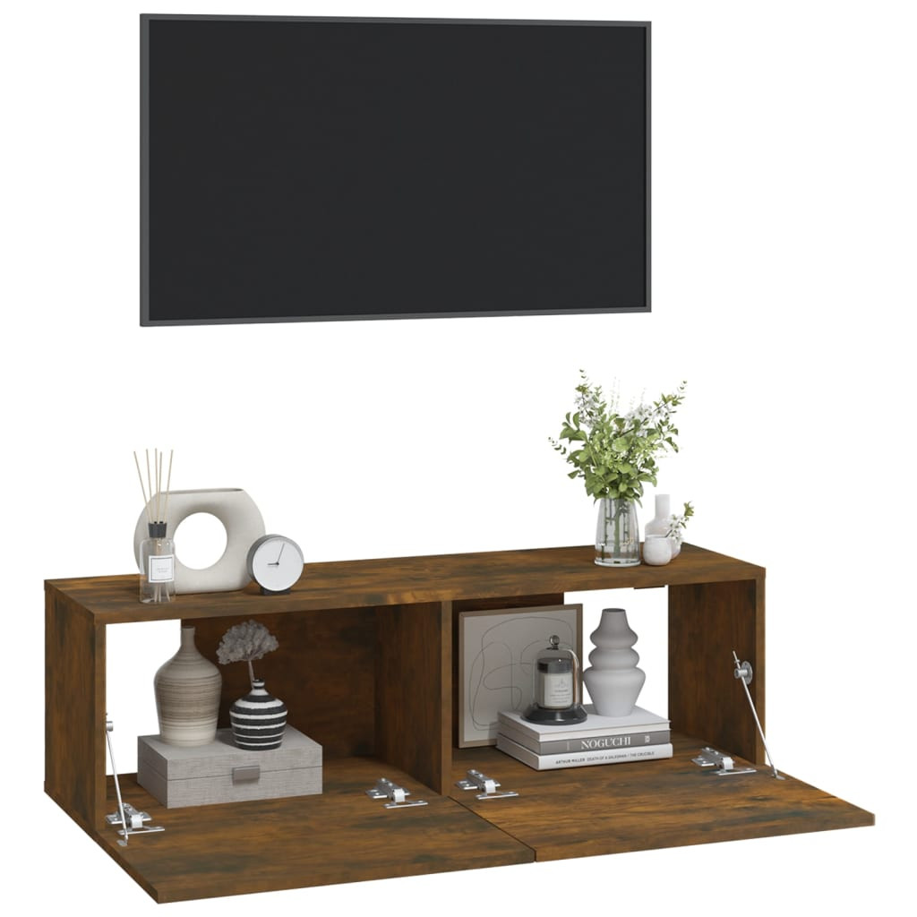 2 db füstös -tölgyszín szerelt fa fali TV-szekrény 100x30x30 cm