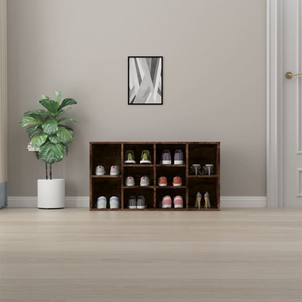 füstös tölgy színű szerelt fa cipőtároló pad 103x30x54,5 cm