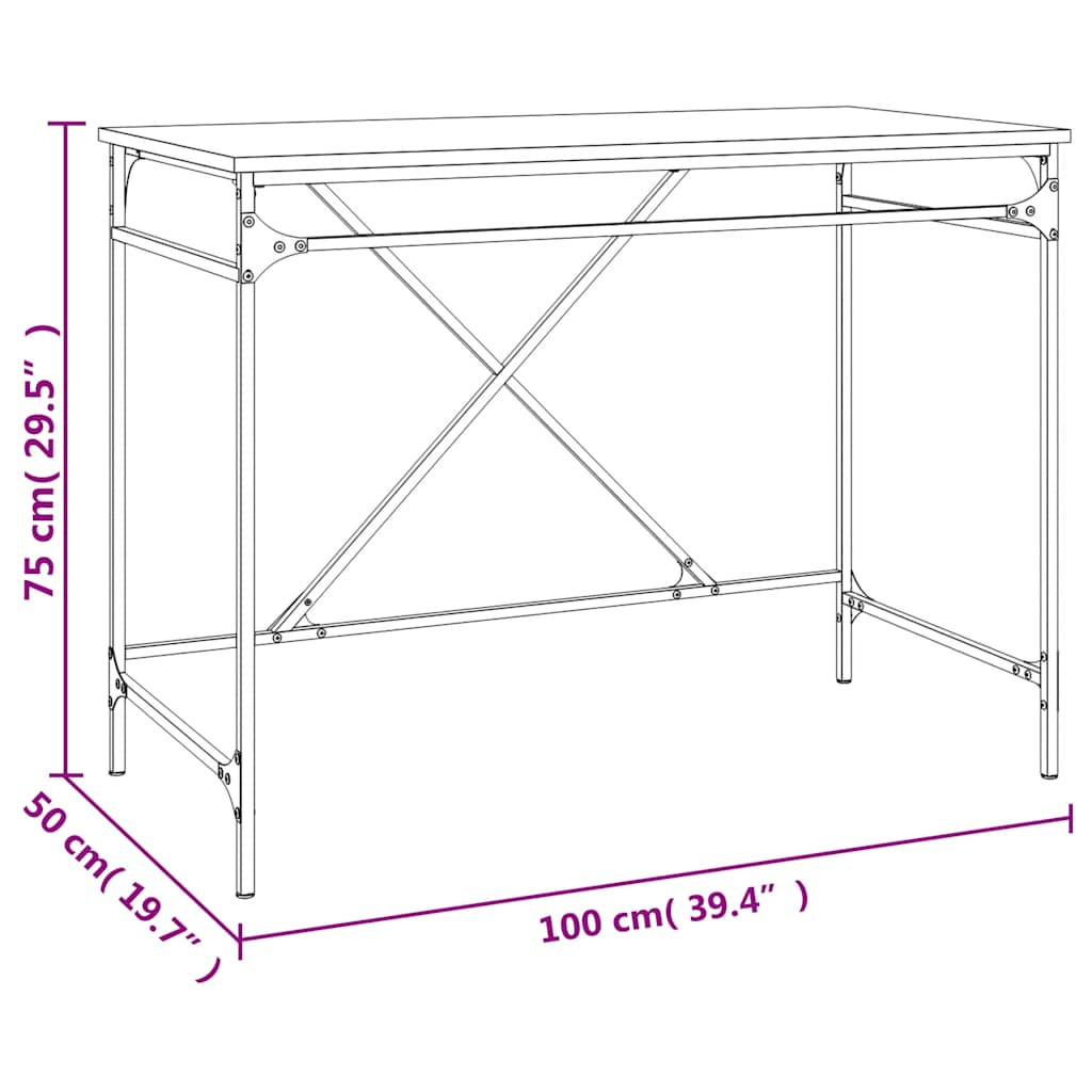 füstös tölgy színű szerelt fa és vas íróasztal 100 x 50 x 75 cm