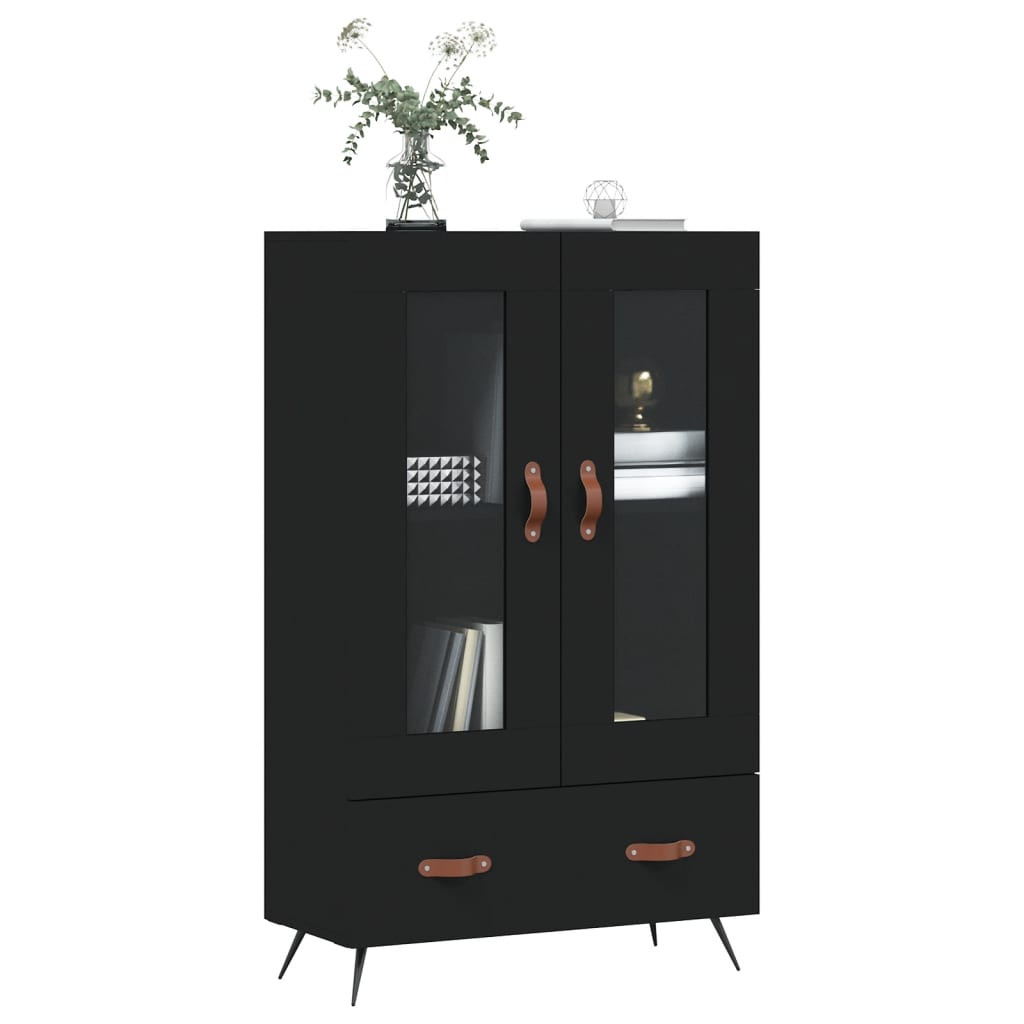 fekete szerelt fa magasszekrény 69,5 x 31 x 115 cm