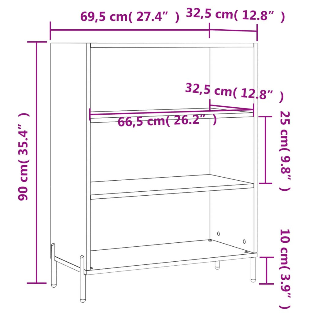 magasfényű fehér szerelt fa polcos szekrény 69,5 x 32,5 x 90 cm