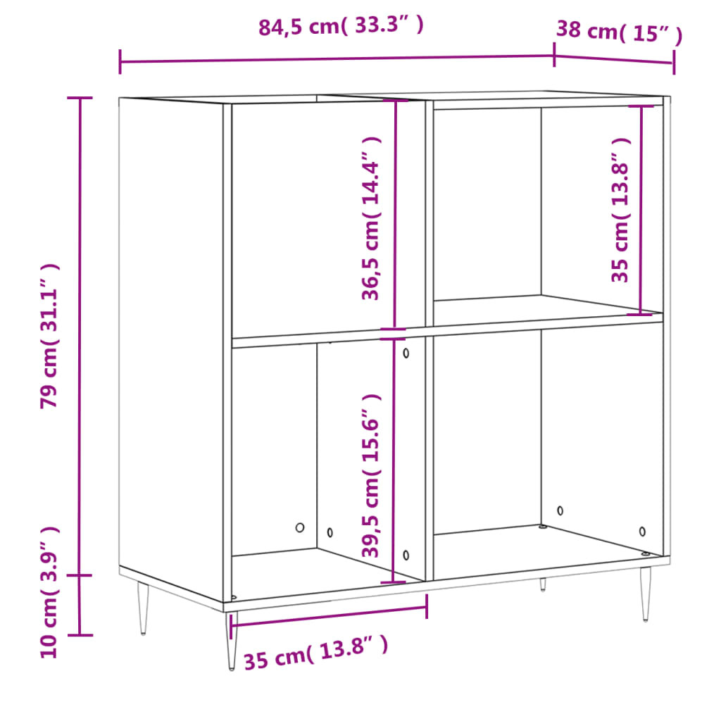 fekete szerelt fa hanglemezszekrény 84,5 x 38 x 89 cm