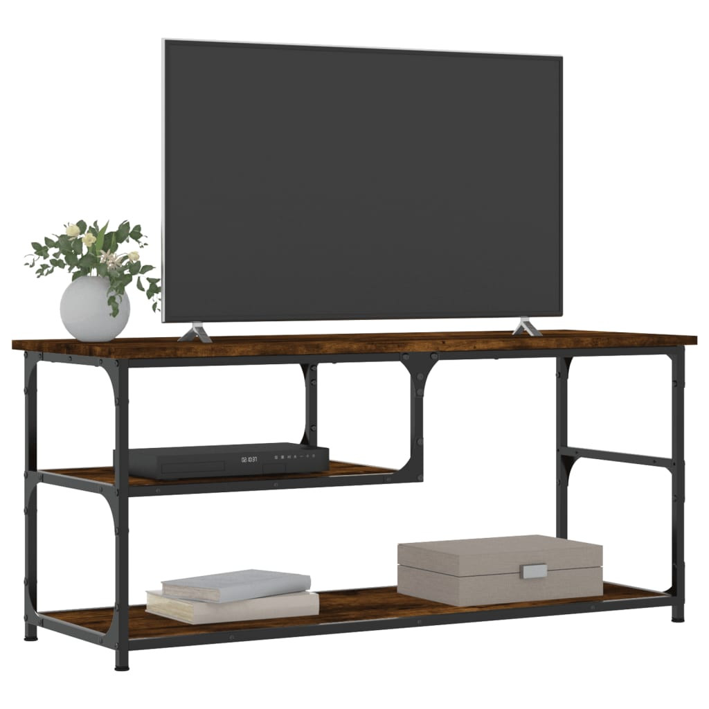 füstös tölgy színű szerelt fa és acél TV-szekrény 103x38x46,5cm
