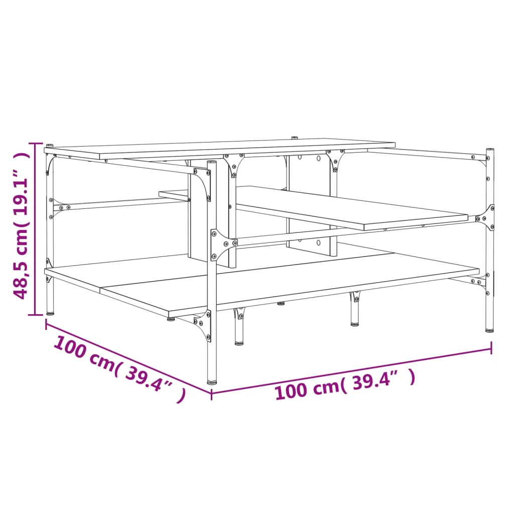 fekete szerelt fa dohányzóasztal 100 x 100 x 48,5 cm