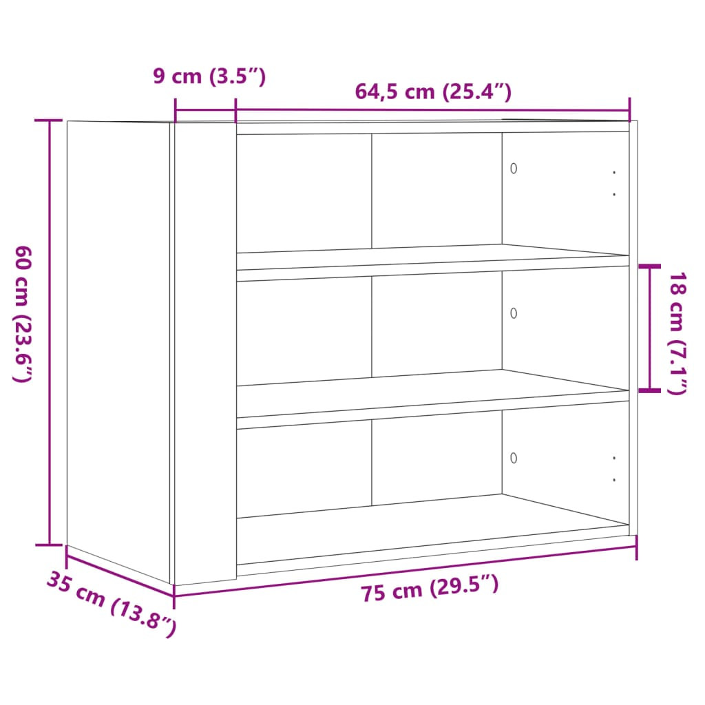 fekete szerelt fa faliszekrény 75 x 35 x 60 cm