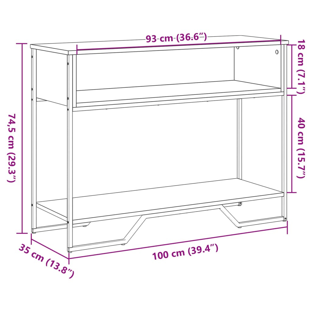 szürke sonoma szerelt fa dohányzóasztal 100x35x74,5 cm