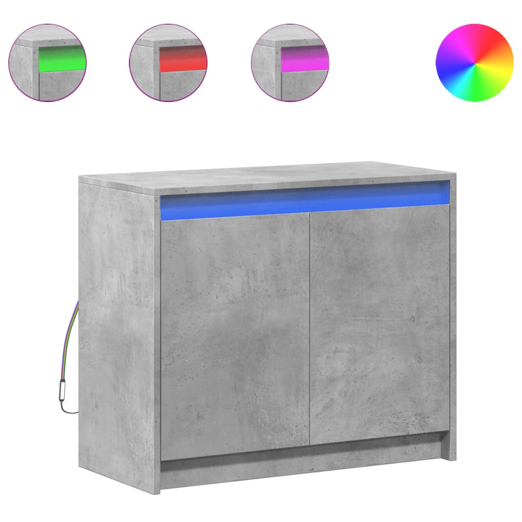 betonszürke szerelt fa tálalószekrény LED-del 72 x 34 x 61 cm