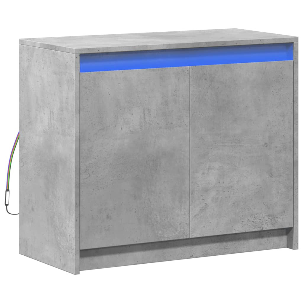 betonszürke szerelt fa tálalószekrény LED-del 72 x 34 x 61 cm