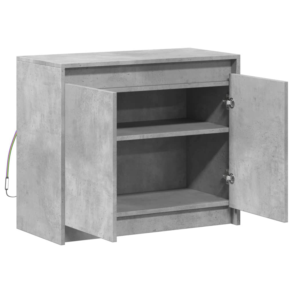 betonszürke szerelt fa tálalószekrény LED-del 72 x 34 x 61 cm