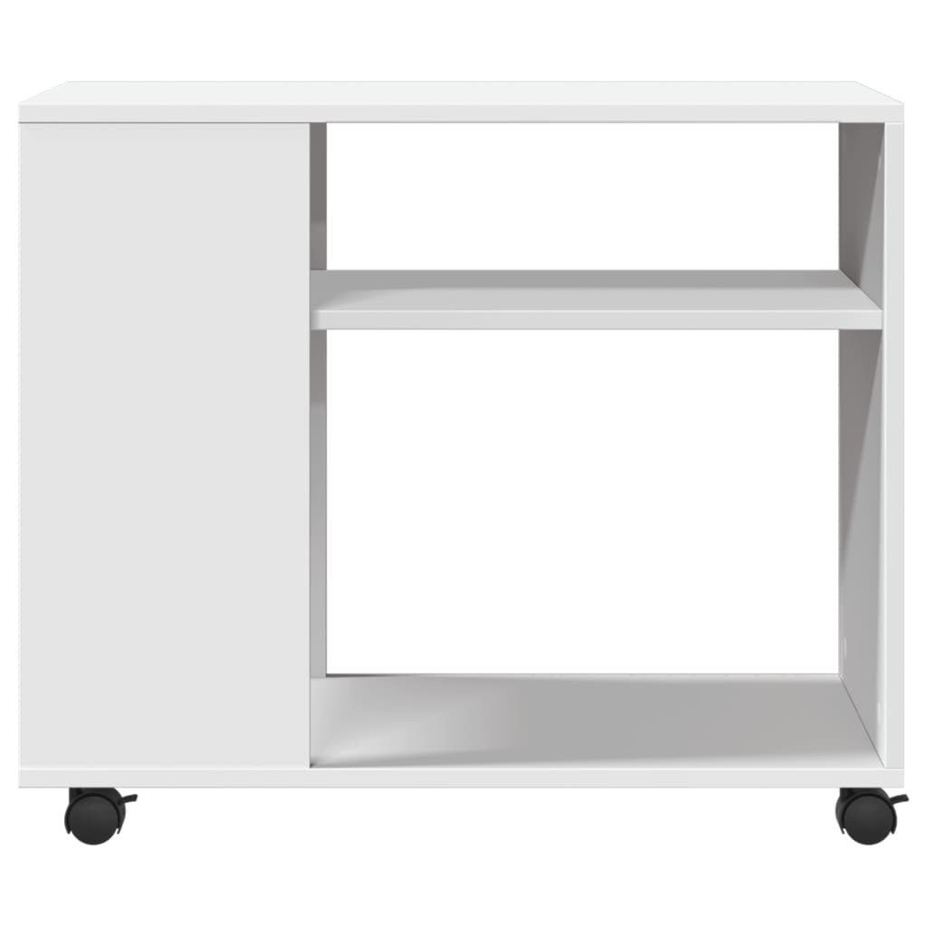 fehér szerelt fa kisasztal kerekekkel 70 x 35 x 60 cm