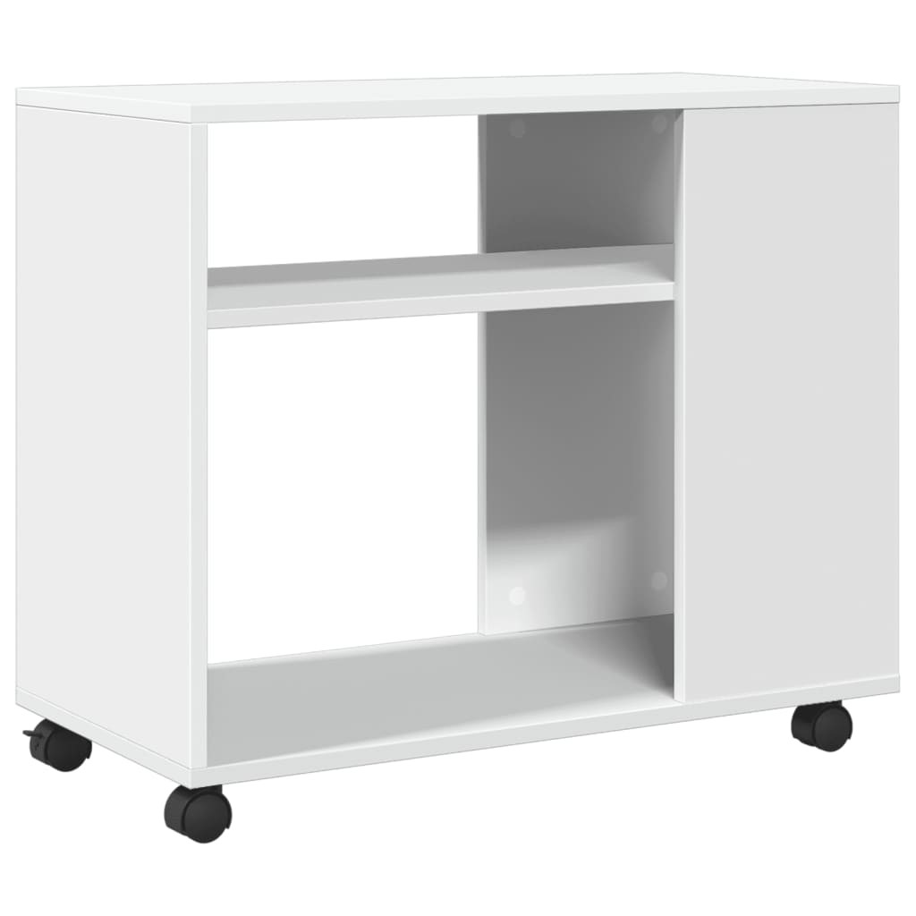 fehér szerelt fa kisasztal kerekekkel 70 x 35 x 60 cm
