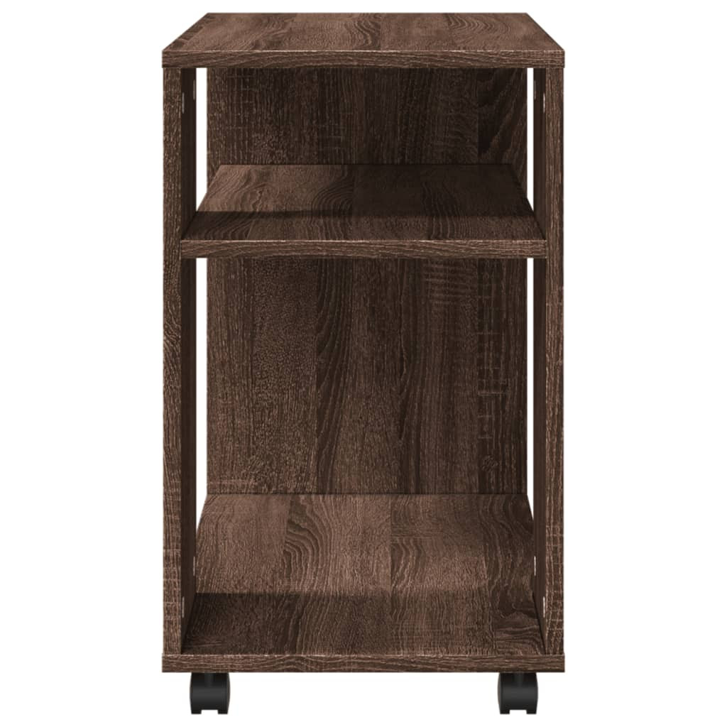 barna tölgy színű szerelt fa kisasztal kerekekkel 70x35x60 cm