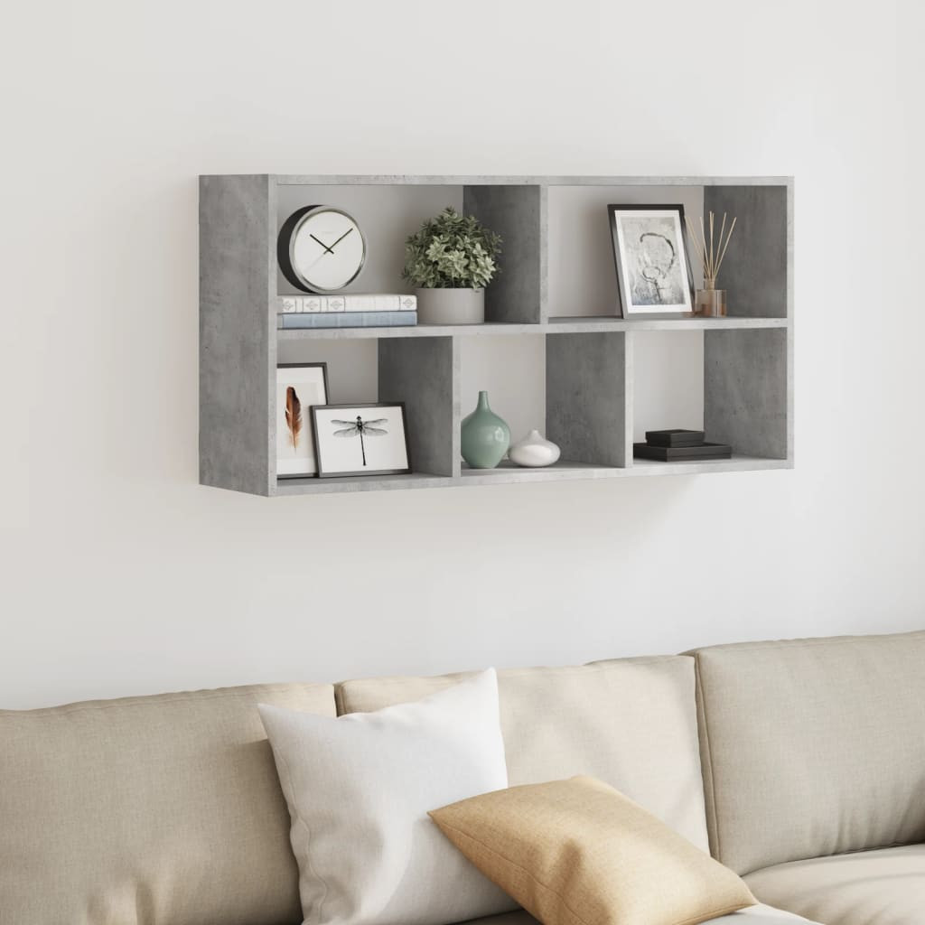 betonszürke szerelt fa fali polc 100 x 25 x 50 cm