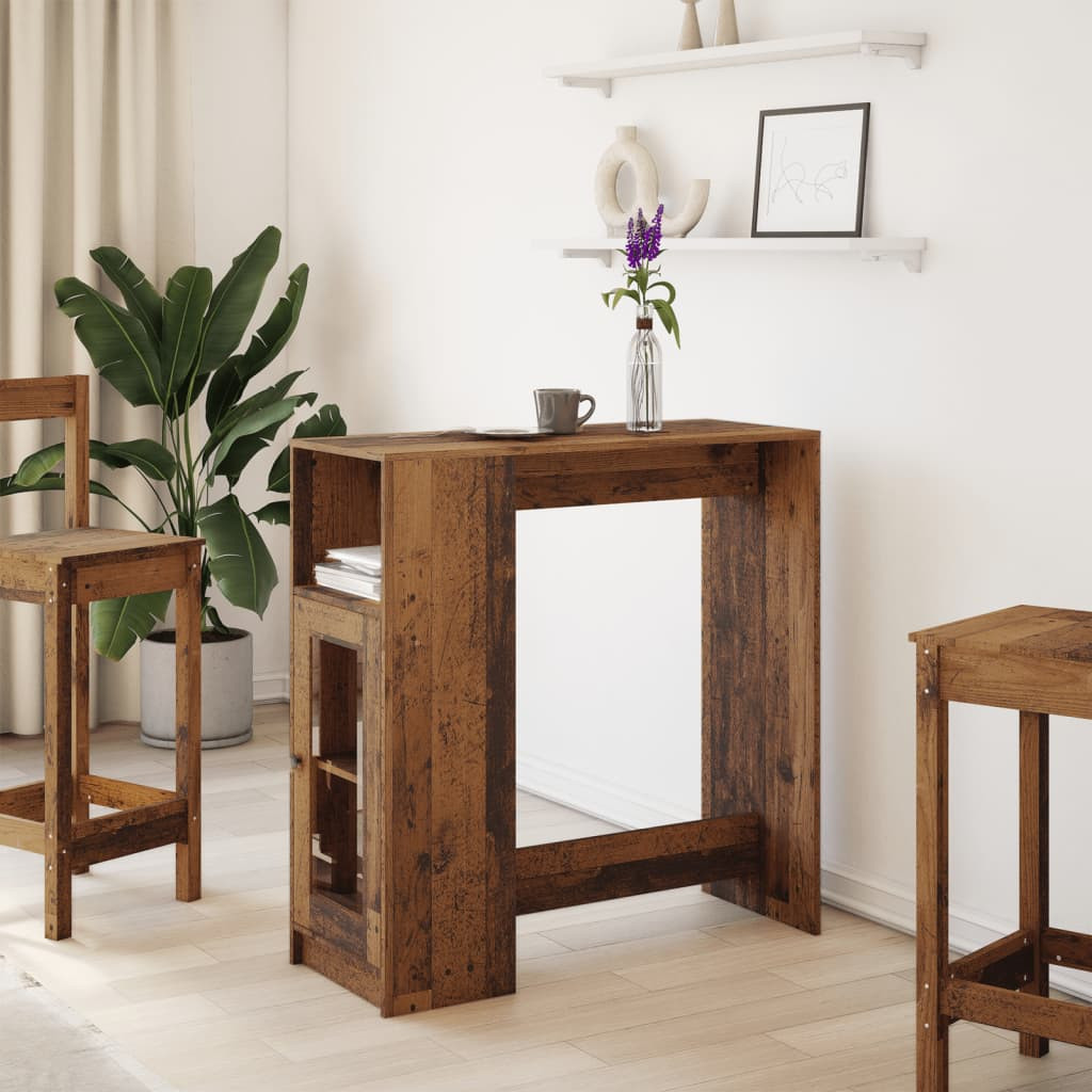 antik fa színű szerelt fa bárasztal tárolókkal 101x40x103,5 cm