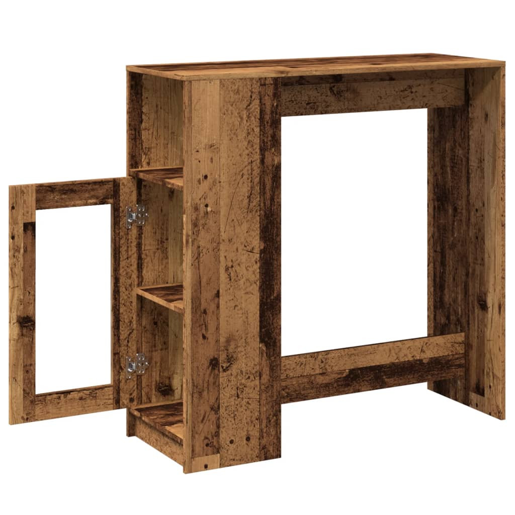 antik fa színű szerelt fa bárasztal tárolókkal 101x40x103,5 cm