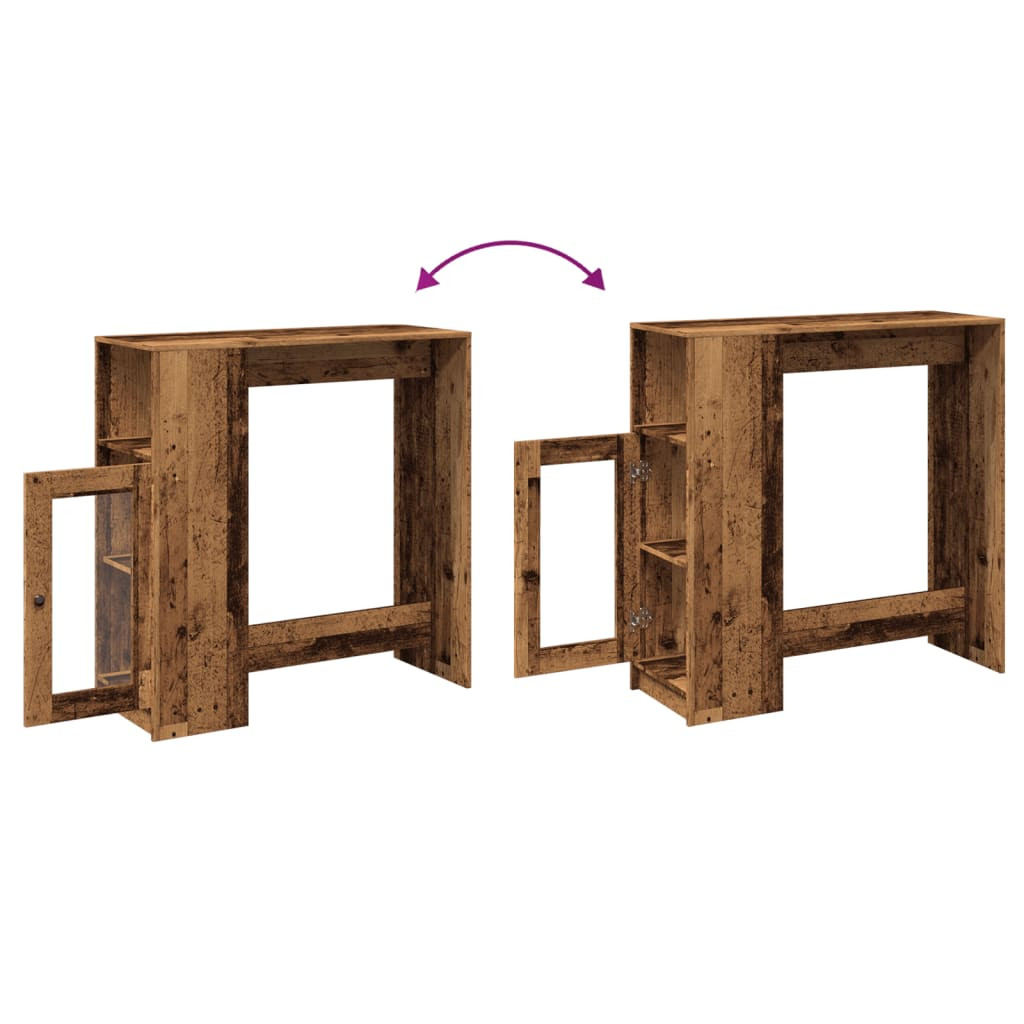 antik fa színű szerelt fa bárasztal tárolókkal 101x40x103,5 cm