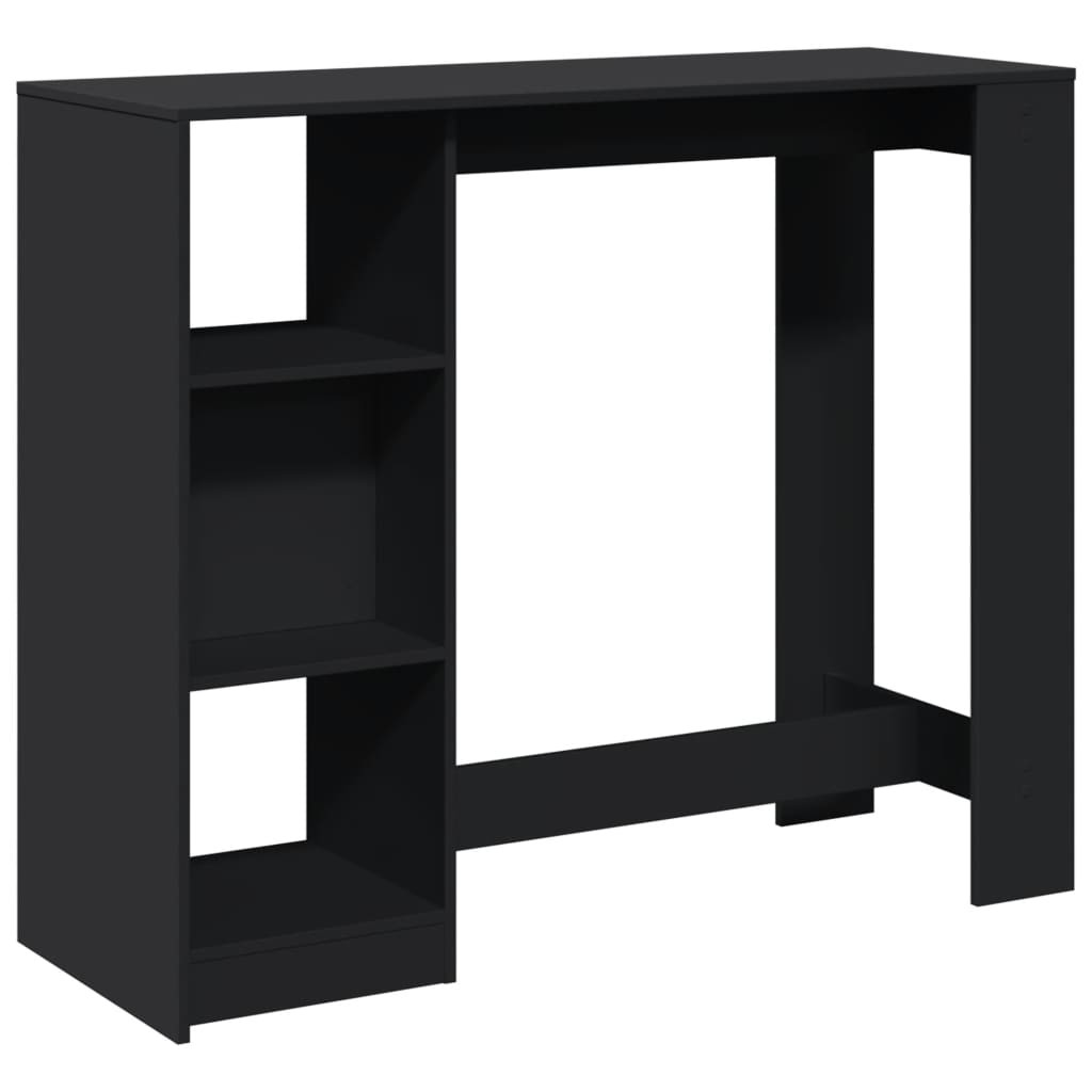 fekete szerelt fa bárasztal polccal 124 x 46 x 103,5 cm