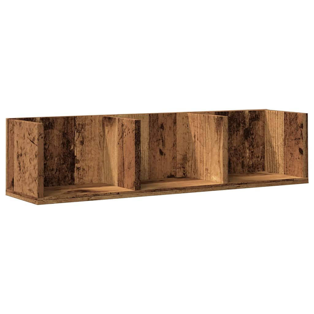 antik fa színű szerelt fa CD-tartó fali polc 75 x 18 x 18 cm